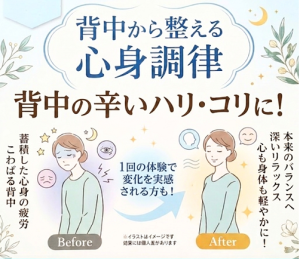 背中のハリ・コリを整えるBefore/Afterイメージ|神戸元町Blue Moon