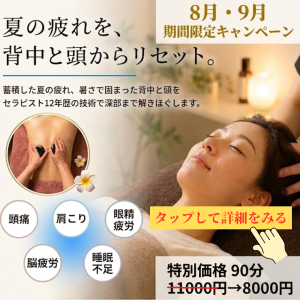 8.9月限定キャンペーン炭酸ドライヘッドスパ付90分8000円「頭痛・肩こり・眼精疲労・脳疲労・睡眠不足に神戸元町Blue Moon